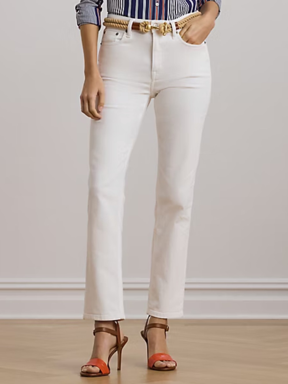 NWT Lauren Ralph Lauren High Rise Straight Ankle Jeans Stretch White Wash 2P